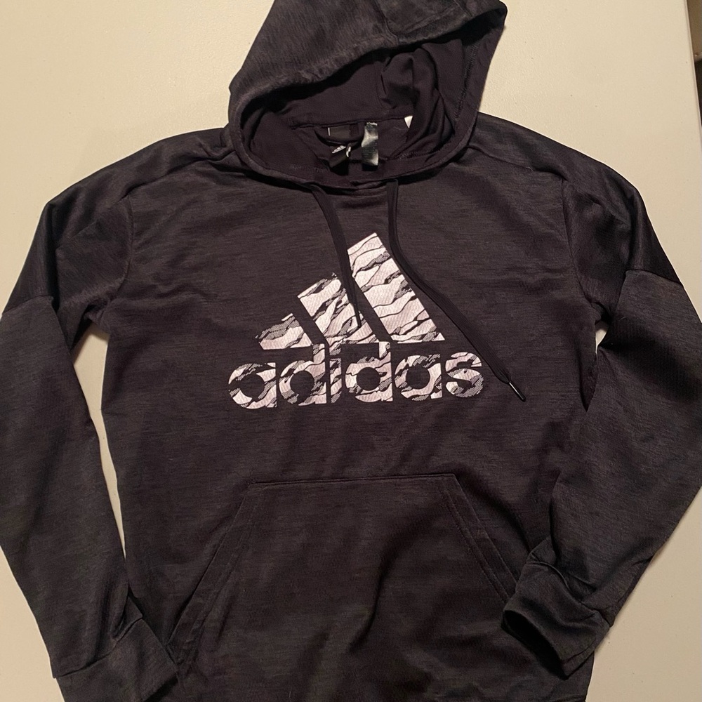 Adidas Men's Charcoal Hoodie with White Logo
